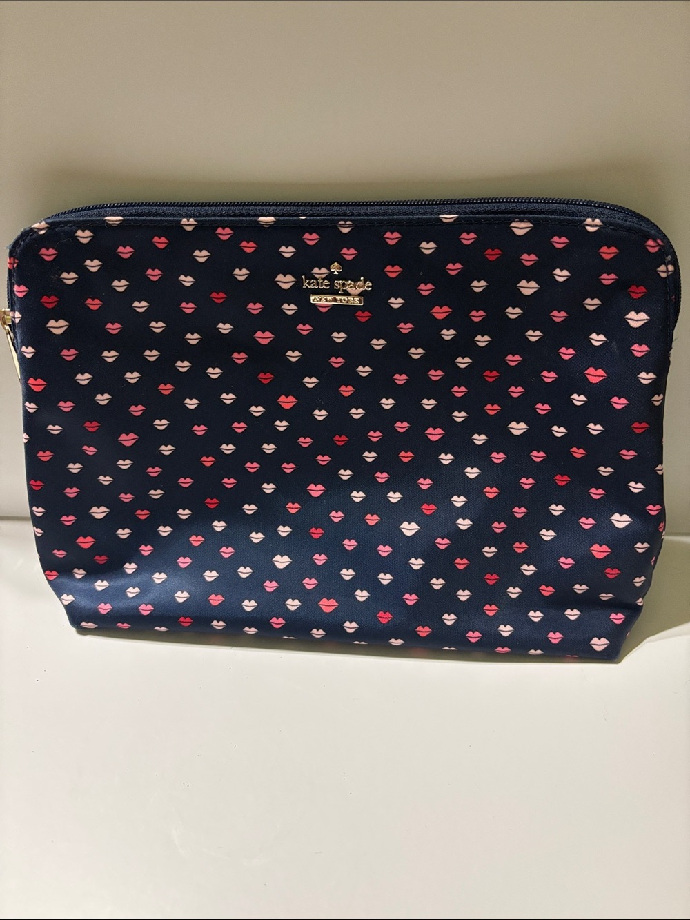 Kate Spade Navy Multi Lips Nylon Cosmetic Makeup Bag Pouch
